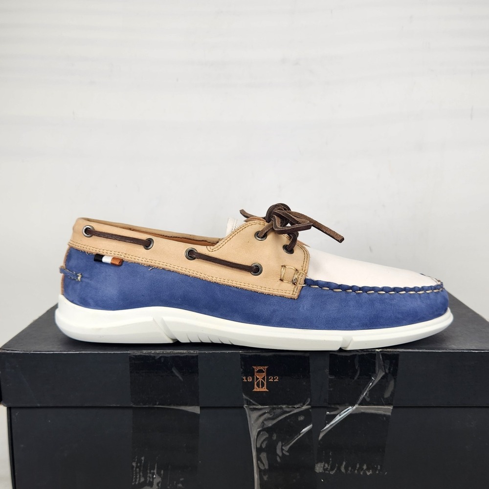 Allen Edmonds Miles Boat Shoe Men Size 9 Blue Tan White Leather Suede Casual